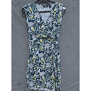 Lands End Womens XS Sleeveless Wrap Dress Fish Print Knotted Waist Knee‎ Length